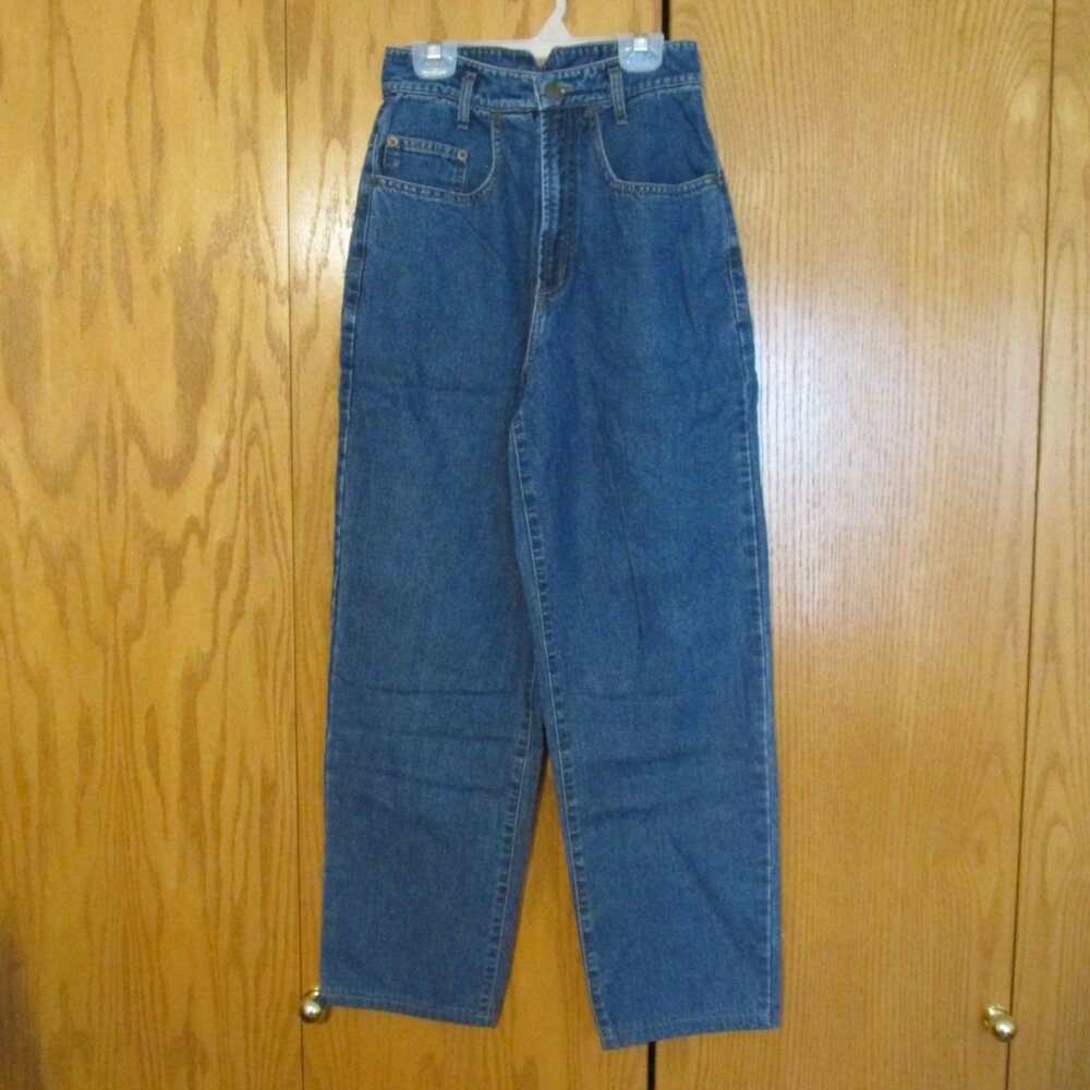 KAREN KANE WOMEN'S SIZE 4 JEANS VINTAGE STONE WASH SLUB MED BLUE DENIM HIGH WAIS